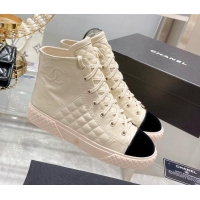 Perfect Chanel Leather High-Top Sneakers 111717 Beige