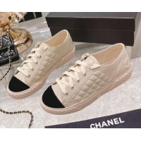 Good Quality Chanel Leather Low-Top Sneakers 111718 Beige