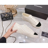 Super Quality Chanel Leather Low-Top Sneakers 111718 White