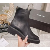 Good Quality Chanel Calfskin Logo Back Ankle Boots 111721 Black