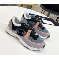 Best Luxury Chanel Suede & Mesh Wool Sneakers G38299 Gray/Orange