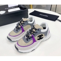 Stylish Chanel Suede & Mesh Sneakers G38299 Gray/Purple