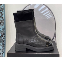 Top Quality Chanel Lambskin & Knit Ankle Boots G38185 Black