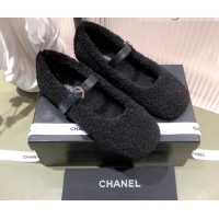 Best Price Chanel Shearling Mary Janes Flats 112221 Black