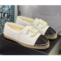 Duplicate Chanel Leather Wool Espadrilles 112224 White