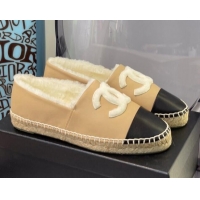 Discount Chanel Leather Wool Espadrilles 112226 Beige/White