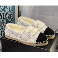 Sophisticated Chanel Tweed Wool Espadrilles 112227 White/Black