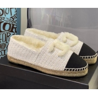 Top Grade Chanel Tweed Wool Espadrilles 112228 White/Black