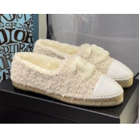 Unique Style Chanel Tweed Wool Espadrilles 112229 Beige/White