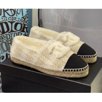 Best Grade Chanel Tweed Wool Espadrilles 112229 Beige/Black