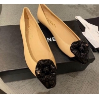 Best Price Chanel Leather Camellia Bloom Ballerinas 112233 Beige/Black