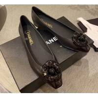 Reasonable Price Chanel Leather Camellia Bloom Ballerinas 112233 Black