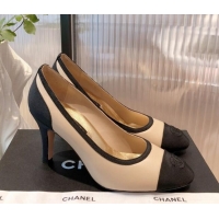 Duplicate Chanel Lambskin & Grosgrain Pumps 112239 Beige/Black