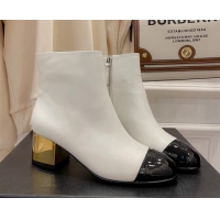 New Style Chanel Leather Metallic Heel Ankle Boots 112241 White/Gold