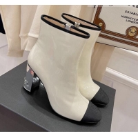 Fashion Chanel Patent Leather & Grosgrain Ankle Boots 112244 White/Silver