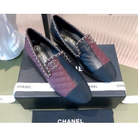 Top Quality Chanel Chain Leather & Grosgrain Asymmetric Loafers 112250 Black/Burgundy