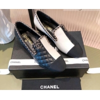 Best Price Chanel Chain Leather & Grosgrain Asymmetric Loafers 112253 Black/White