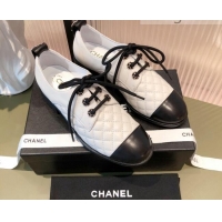 Low Price Chanel Quilted Leather Lace-ups Shoe 112255 White