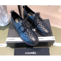 Good Quality Chanel Quilted Leather Lace-ups Shoe 112256 Black