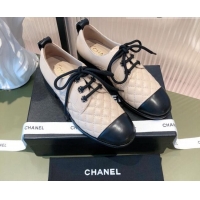 Unique Grade Chanel Quilted Leather Lace-ups Shoe 112257 Beige