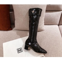 Low Cost Chanel Patent Crumpled Leather High Boots 112264 Black