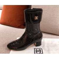 Discount Design Chanel Patent Crumpled Leather Ankle Boots G35468 Black