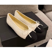 Top Quality Chanel Tweed & Grosgrain Ballerinas 112281 White/Black