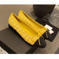 Classic Hot Chanel Tweed & Grosgrain Ballerinas 112281 Yellow/Black