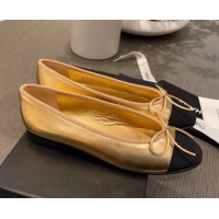 Top Design Chanel Tweed & Grosgrain Ballerinas 112281 Gold/Black