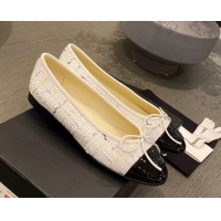 Low Price Chanel Tweed & Leather Ballerinas 112289 White/Black