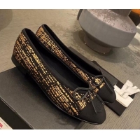 Good Product Chanel Tweed & Grosgrain Ballerinas 112292 Black/Gold