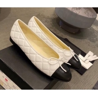 Best Luxury Chanel Quilted Leather Ballerinas 112293 White/Gold