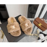 Perfect Chanel Fur CC Flat Slide Sandals 112299 Brown