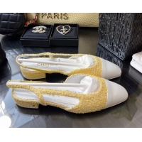 Super Quality Chanel Tweed & Leather Slingbacks Ballerinas Flat G31319 Yellow/White