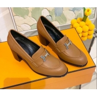 New Style Hermes Dauphine Calfskin Horsehair High Heel Pumps 8.5cm 091806 Brown