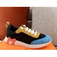 Good Product Hermes Bouncing Technical Canvas and Suede Sneakers 112343 Black/Blue