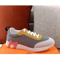 Top Quality Hermes Bouncing Technical Canvas and Suede Sneakers 112343 Grey