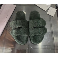 Top Quality Balenciaga Shearling Slide Sandals 111238 Green