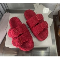 Best Quality Balenciaga Shearling Slide Sandals 111238 Red