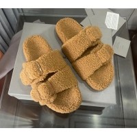 Good Quality Balenciaga Shearling Slide Sandals 111238 Brown