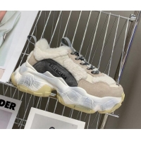 Discount Balenciaga Triple S Shearling and Suede Sneakers White/Grey 112001