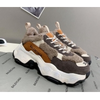 Good Looking Balenciaga Triple S Shearling and Suede Sneakers 112001 Grey