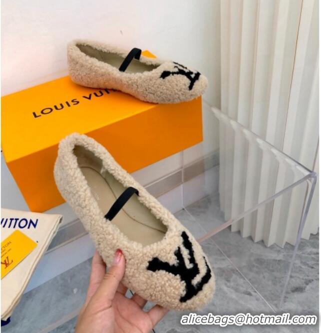 Discount Louis Vuitton Popi Shearling Flat Ballerinas 111749 Beige