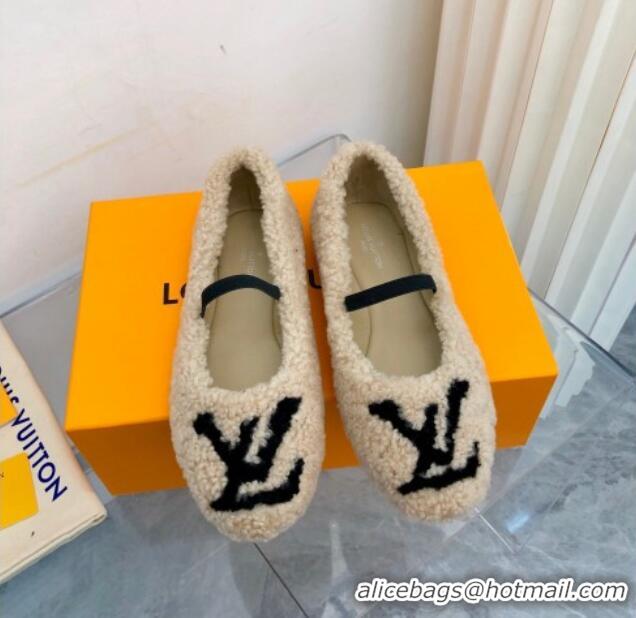 Discount Louis Vuitton Popi Shearling Flat Ballerinas 111749 Beige