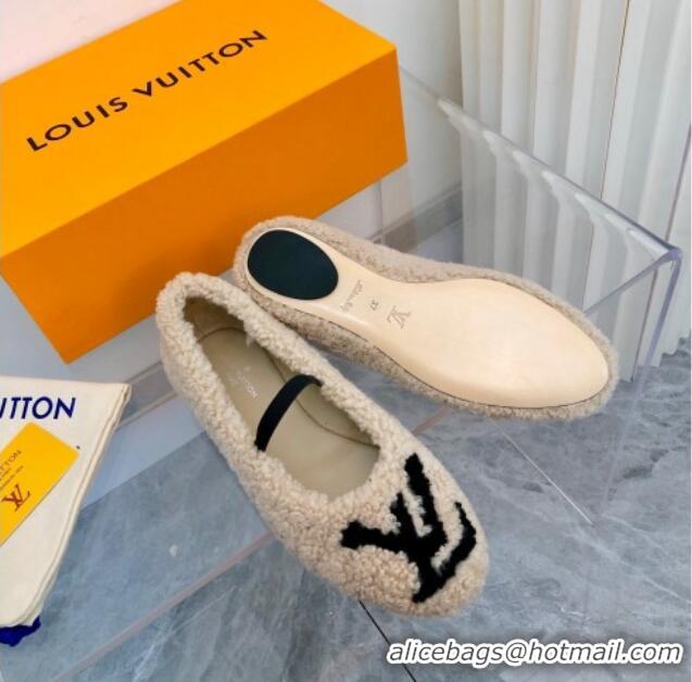 Discount Louis Vuitton Popi Shearling Flat Ballerinas 111749 Beige