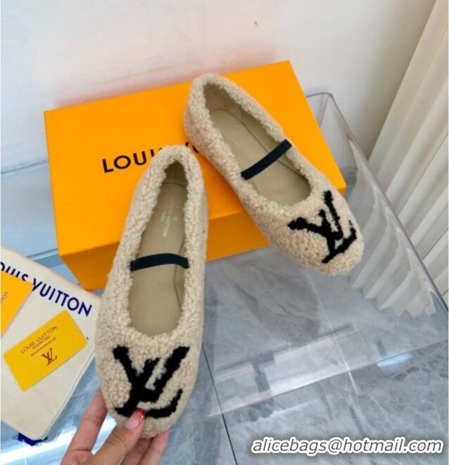 Discount Louis Vuitton Popi Shearling Flat Ballerinas 111749 Beige