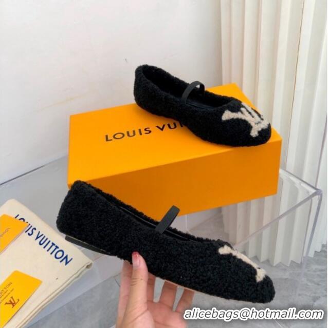 New Style Louis Vuitton Popi Shearling Flat Ballerinas 111749 Black