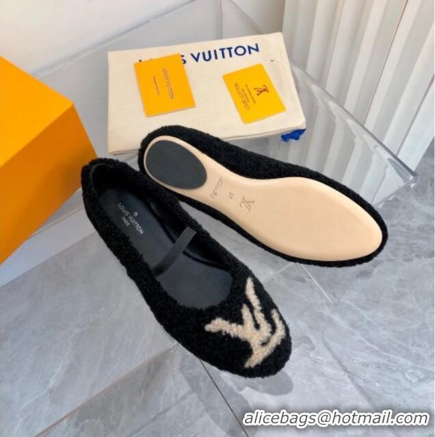 New Style Louis Vuitton Popi Shearling Flat Ballerinas 111749 Black