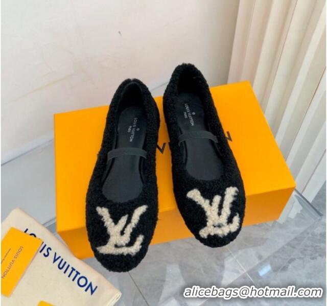 New Style Louis Vuitton Popi Shearling Flat Ballerinas 111749 Black