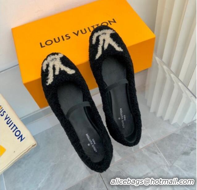 New Style Louis Vuitton Popi Shearling Flat Ballerinas 111749 Black